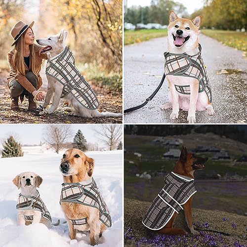 Dog Raincoat for Small Dogs Puppies Waterproof Jacket Hooded Rain Coats with Reflective Strips Leash Hole & Poncho Adjustable Fit (Khaki Plaid / X-Small)