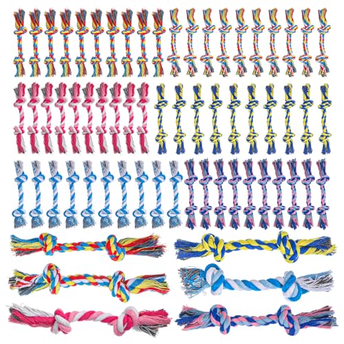 60 Pcs Dog Toys Bulk Chew Ropes Dental Cotton Teething 2 Knot Tug of War Toy for Small and Medium Dogs Puppies