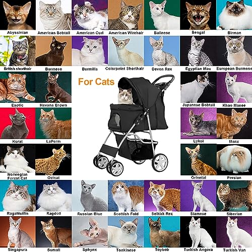 4 Wheel Pet Stroller for Small Dogs and Cats (Pure Black)