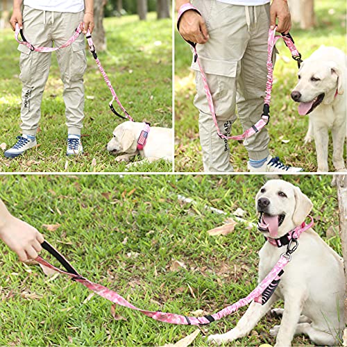 Tactical Bungee Shock Absorbing No Pull Dog Leash (Pink Camo)