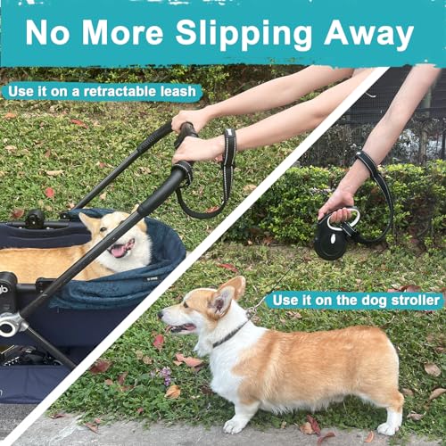 Dog Leash Wrist Strap with Lockable Clip for Dog Retractable Leash (Black / 1 Pack)