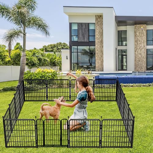 24 in(H) Decorative Garden Fence with Gate,16 Panels Total 31.4 Ft(L) Heavy Duty Iron Animal Barrier Fence for Yard,Suitable for Indoor Pet Or Outdoor Dog Fencing, Garden Border Fence (24''(H)-16panels-31.4ft(L))