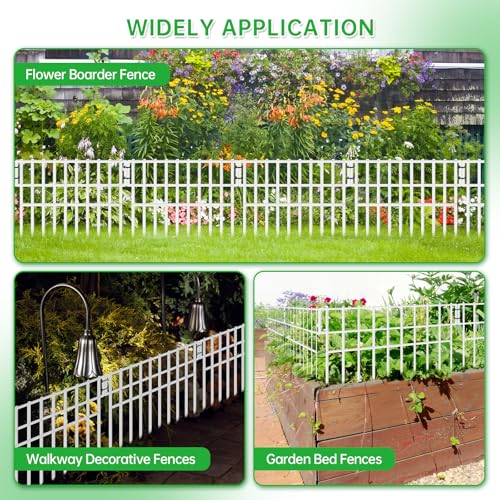 17ft(L) X 13in(H) Animal Barrier Fence, 12 Panels No Dig Fence for Dogs, 1.52IN Gap Anti Digging Dog Barrier, Rustproof Metal Garden Edging Border Defense for Outdoor, Yard, Lawn, White (12 Panels, 17FT x 13IN / White)