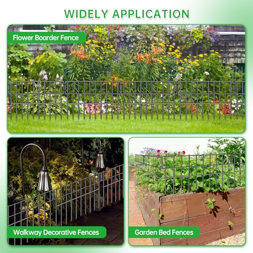 39.5ft(L) X 13in(H) Animal Barrier Fence, 28 Panels No Dig Fence for Dogs, 1.52IN Gap Anti Digging Dog Barrier, Rustproof Metal Garden Edging Border Defense for Outdoor, Yard, Lawn (28 Panels, 39.5FT x 13IN / Black)