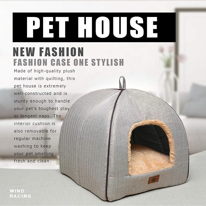 Cat Bed for Indoor Cats (Beige / M(15 x 15 x 15 Inch))