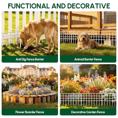 42.5ft(L) x 13in(H) Garden Fence Animal Barrier, 30 Panels No Dig Fence Panels for Dog, Rustproof Metal Dig Defence Fencing Bottom Barrier, Anti Digging Garden Edging Border for Outdoor, Yard, White (42.5ft(L) x 13in(H) / White)