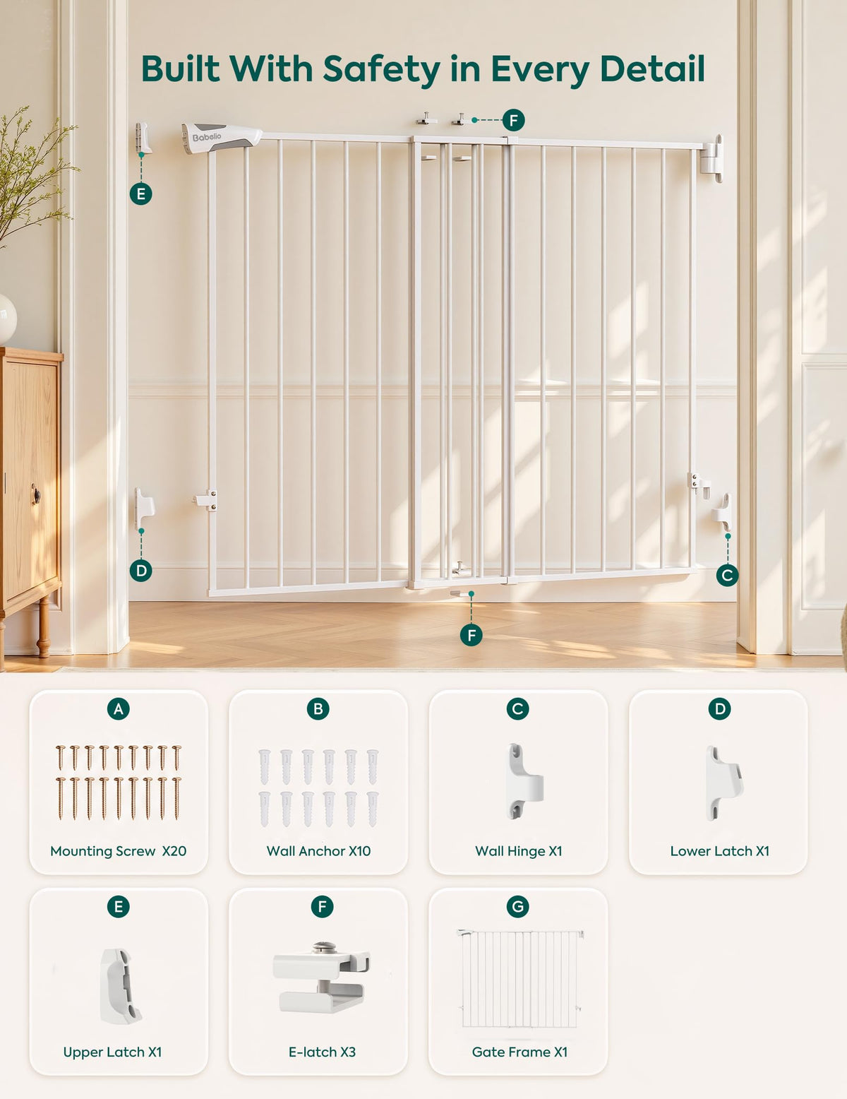 Baby Gate for Stairs (*White / 34" H, 26-43" W-Standard 2 Pcs)