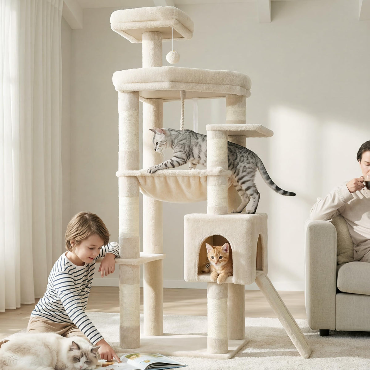 64.2" Heavy Duty Cat Tree for Large Cats with Wide Base HCT027M (64.2 inch / Beige)