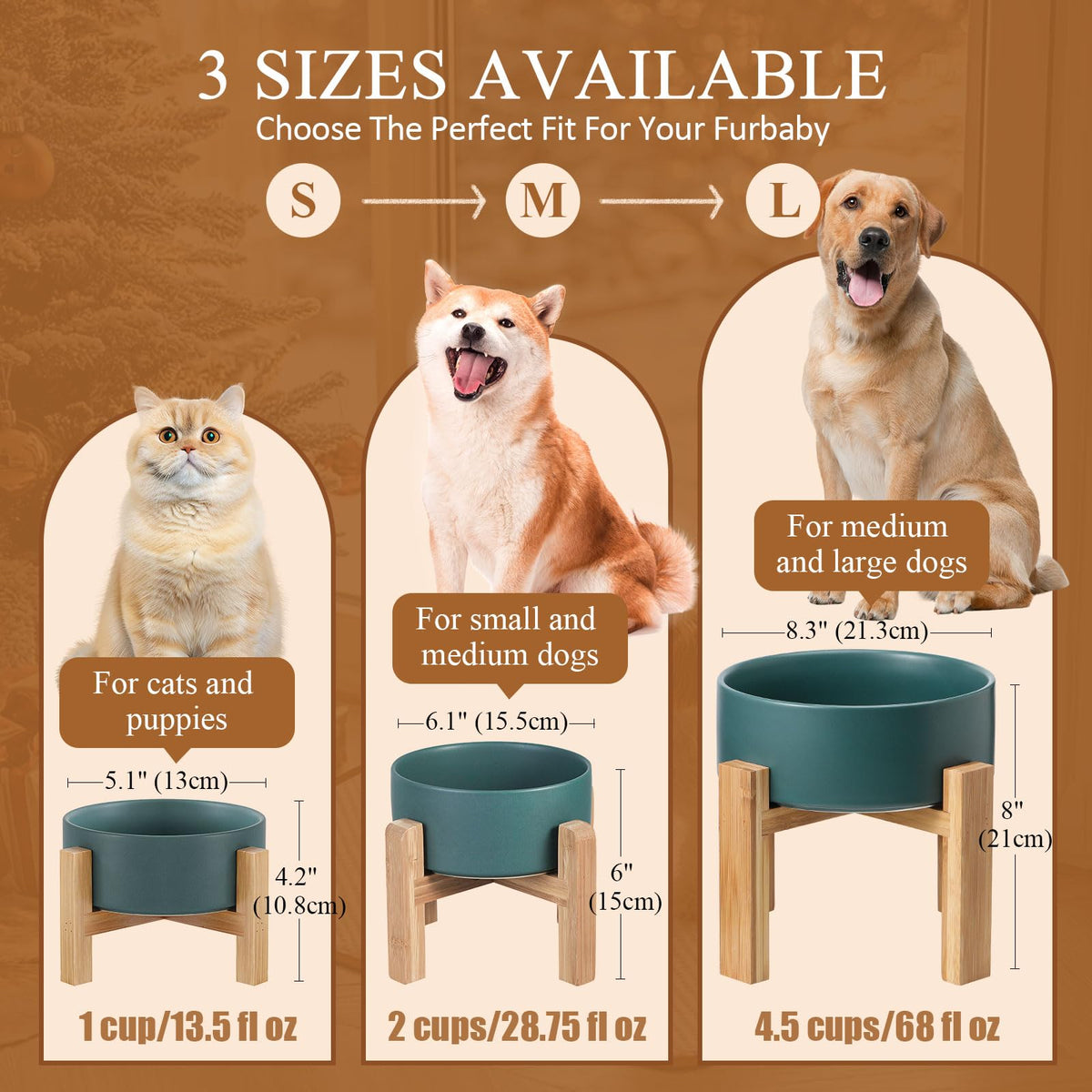 Ceramic Elevated Dog Bowl with Bamboo Stand (Medium / White)
