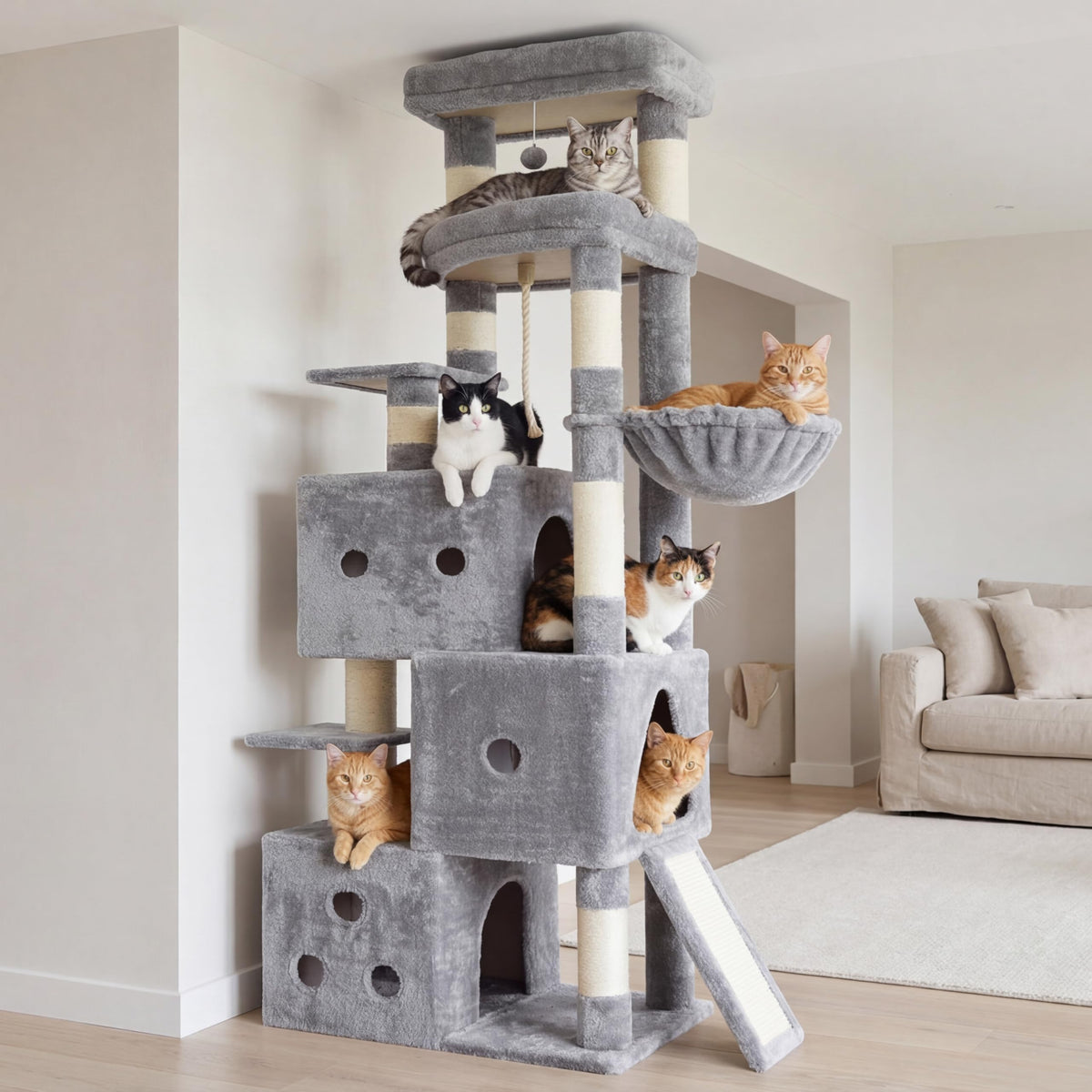 Cat Tree, 74-Inch Streamlined Cat Tower for Large Cats HCT061W (74 inch / Light Gray)