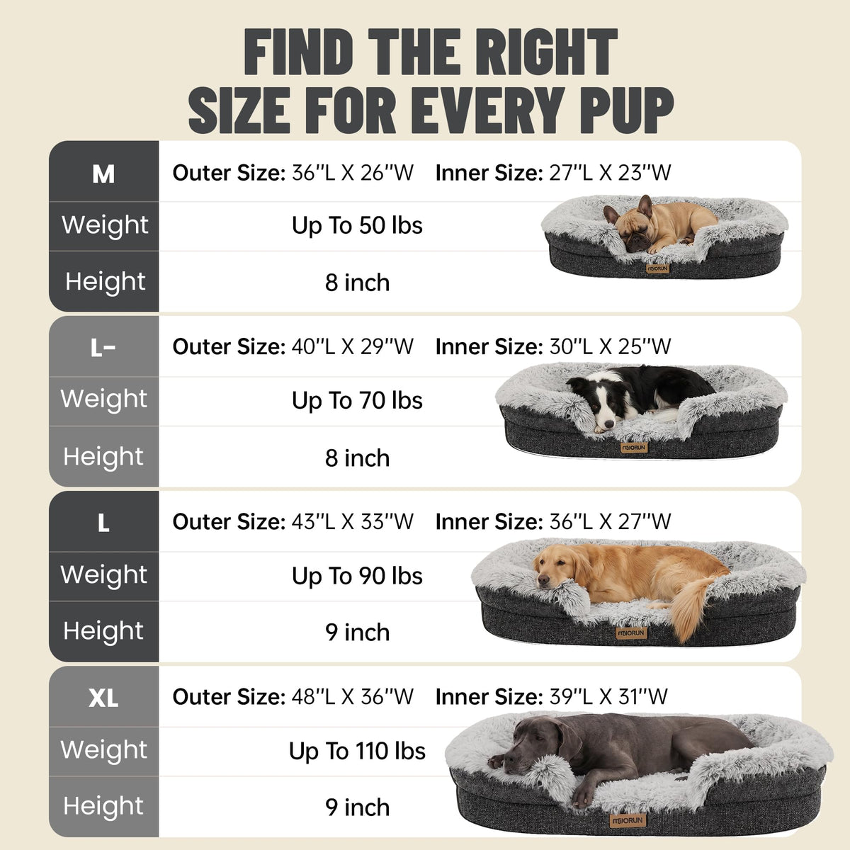 Fluffy Orthopedic Dog Beds Large Sized Dog (Charcoal Gray / XL(48", UP to 110lbs))