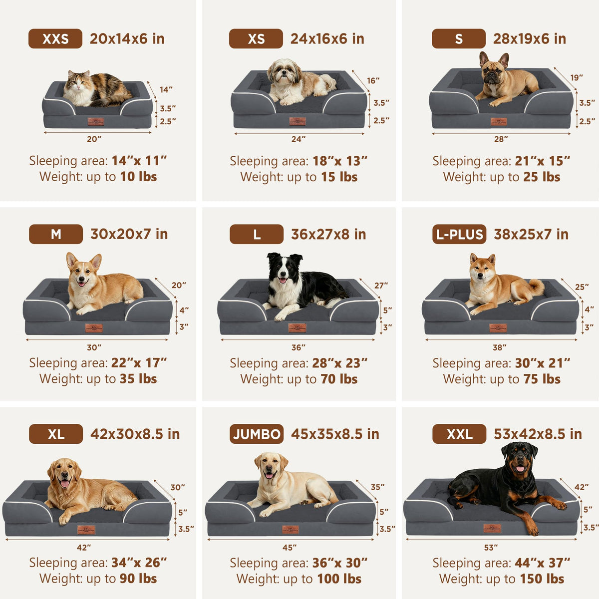 Waterproof Orthopedic Dog Beds for Extra Large Dog (53.0"L x 42.0"W x 8.5"Th / Dark Grey)