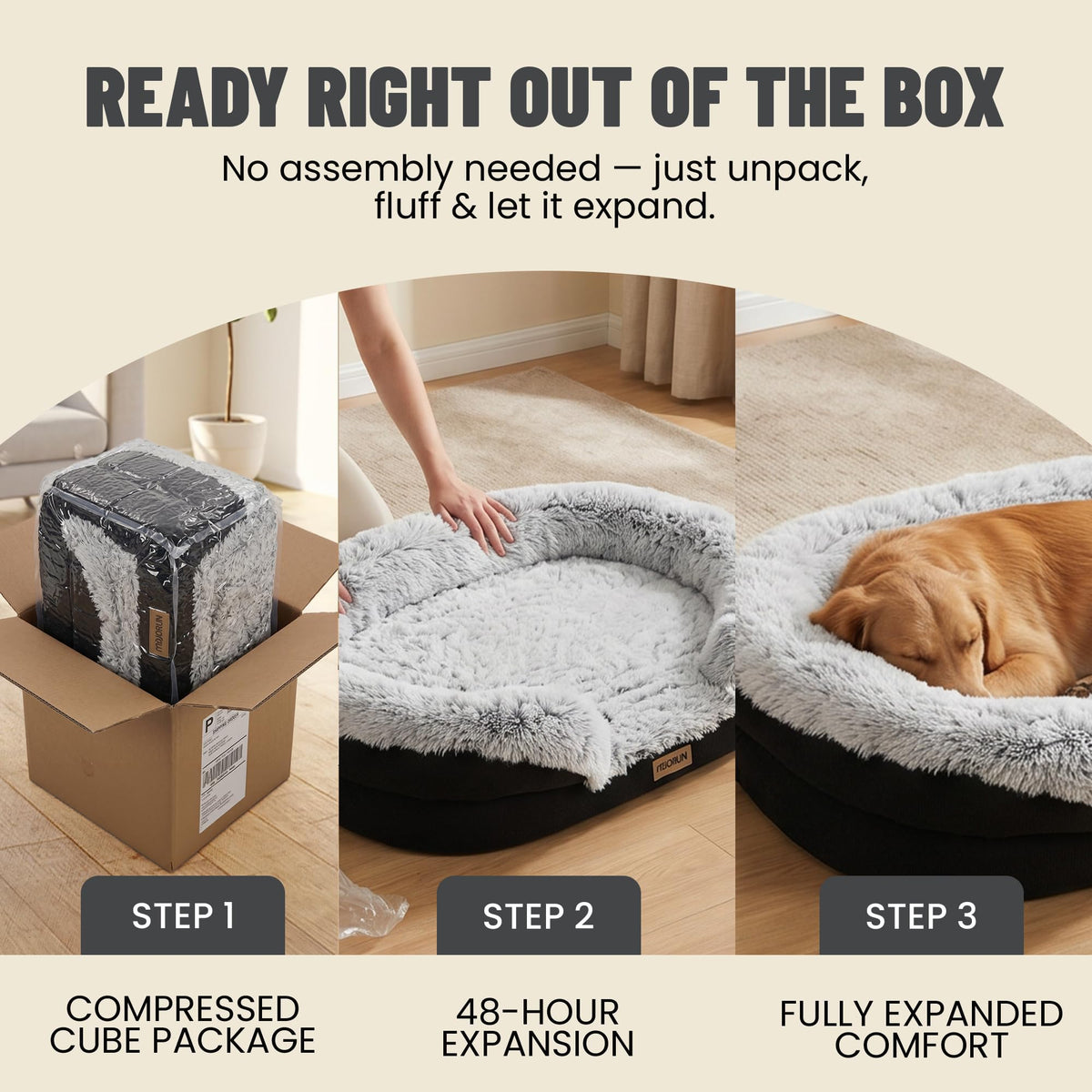 Fluffy Orthopedic Dog Beds Large Sized Dog (Gray / XL(48", UP to 110lbs))