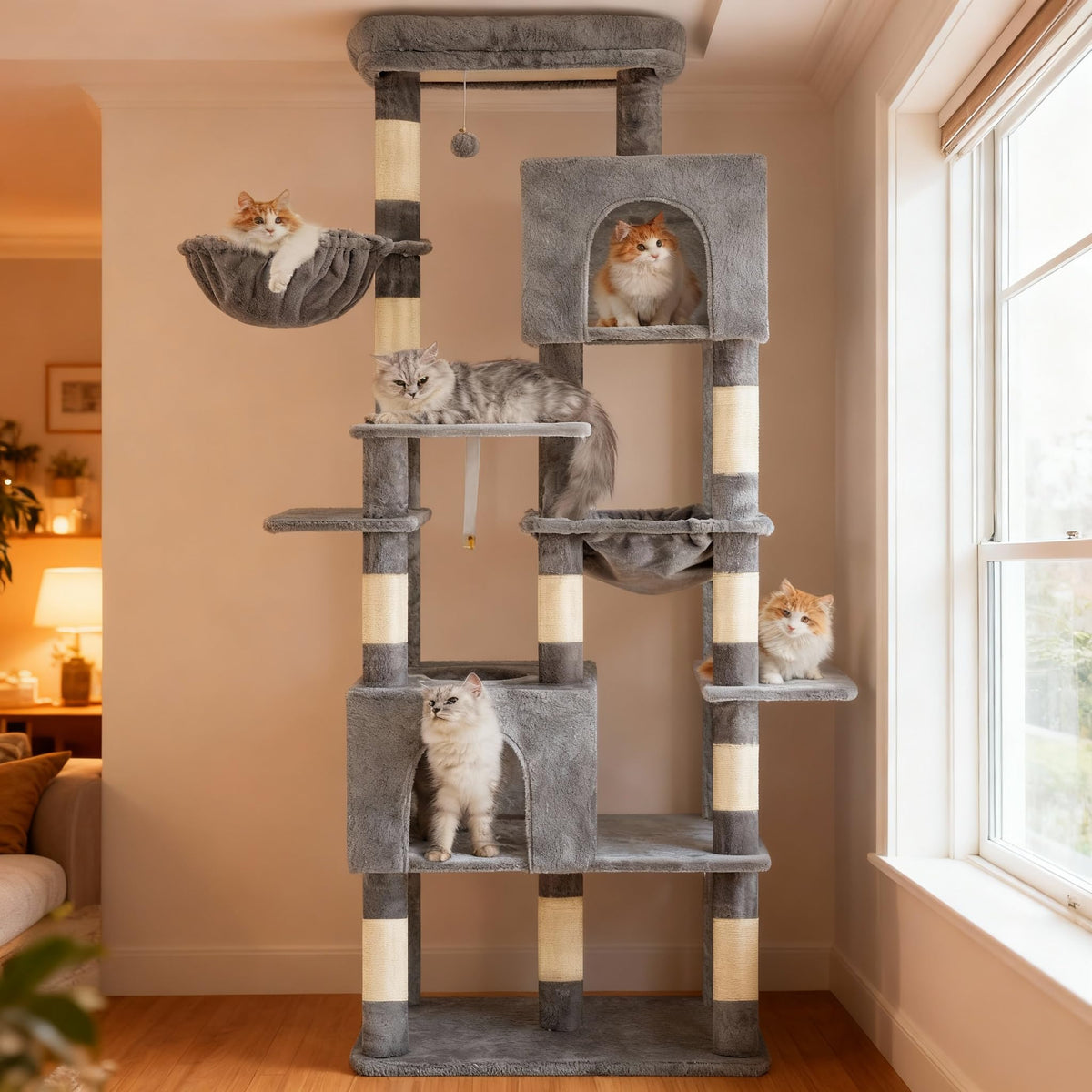 Cat Tree, 76-Inch Tall Heavy Duty Cat Tower for Big Cats HCT039W (Light Gray / 76.8 inch)