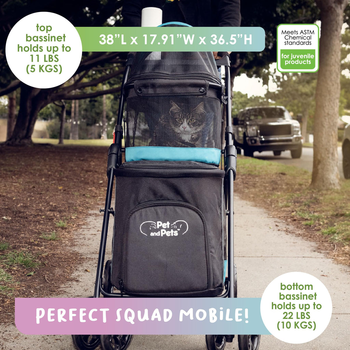 Pet & Pets Double Decker Pet Stroller (teal)