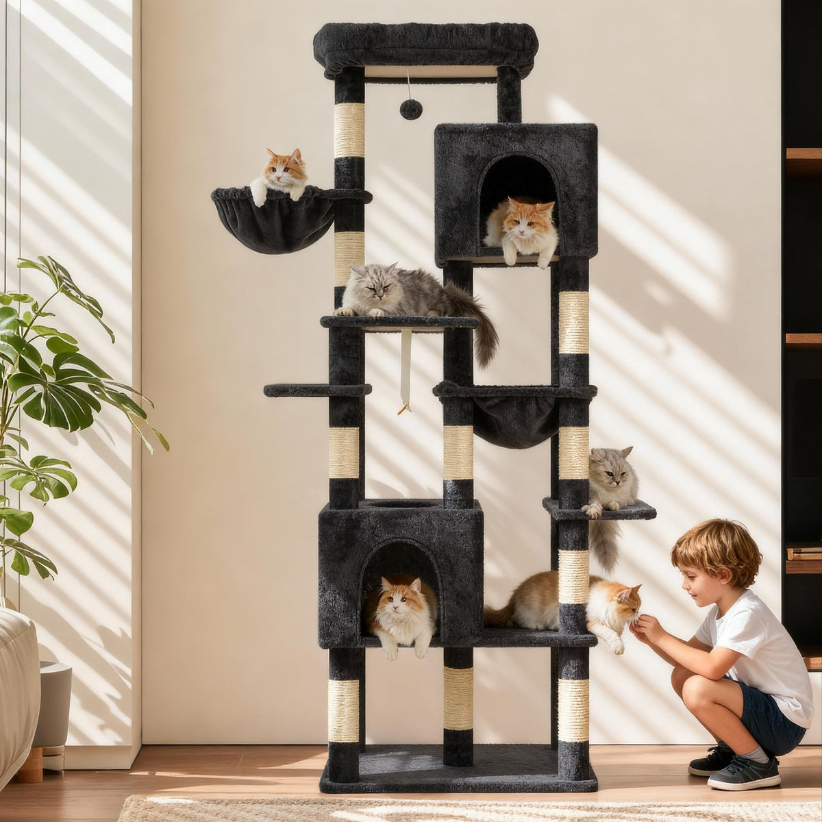 Cat Tree, 76-Inch Tall Heavy Duty Cat Tower for Big Cats HCT039G (Smoky Gray / 76.8 inch)