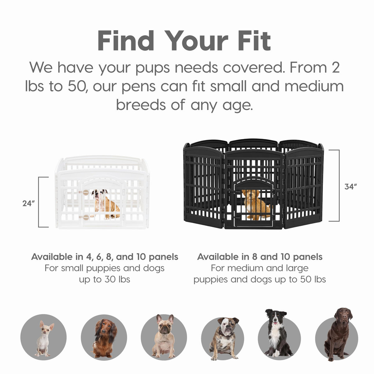 6 Panel Dog Playpen (6 Panel - 24" H / White)