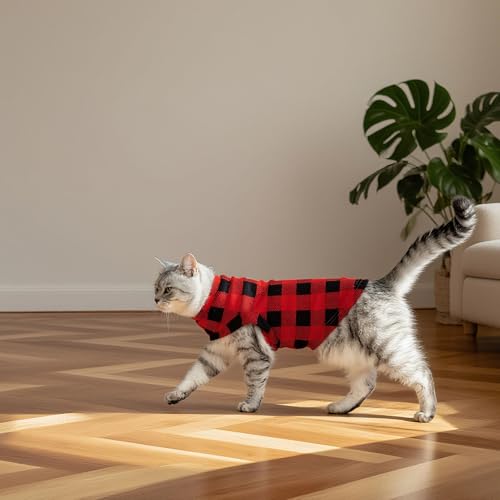 Cat Sweater Warm Fleece Pet Clothes for Cats Only (Red & Black / Small)