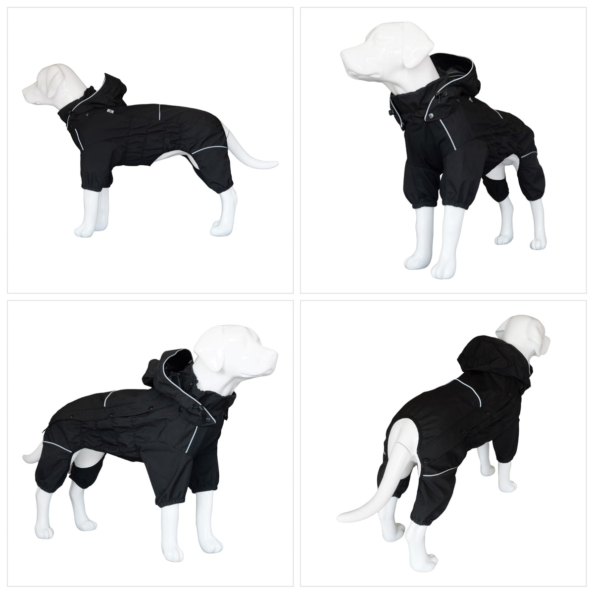 Waterproof Dog Raincoat with Removable Hood (Black / 4XL (Back 23.5"))