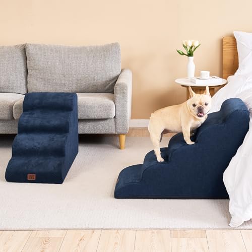 Curved Dog Stairs Ramp (Navy / 31.3"l X 15.7"w X 19.3"h)
