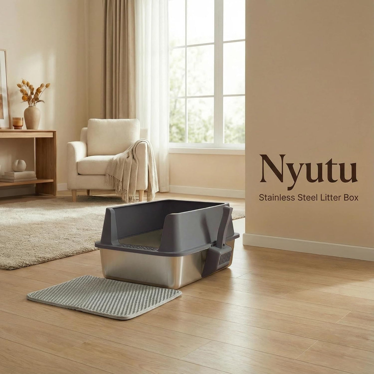 Stainless Steel Litter Box with Lid (23"×14.6"×10"Gray)