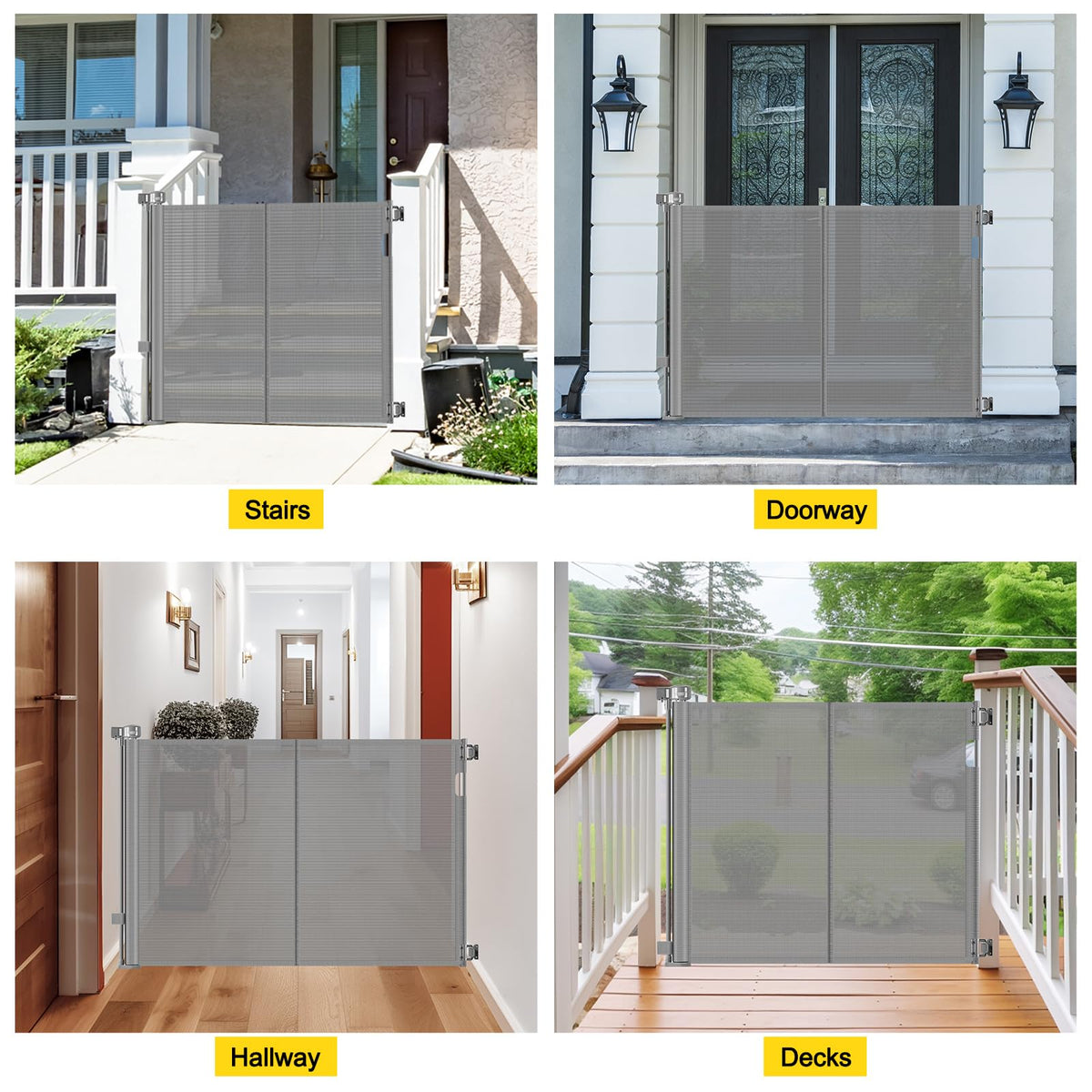 Reinforced 42" Extra Tall Retractable Baby Gates (Gray / Reinforced 42" Tall X 60" Wide)