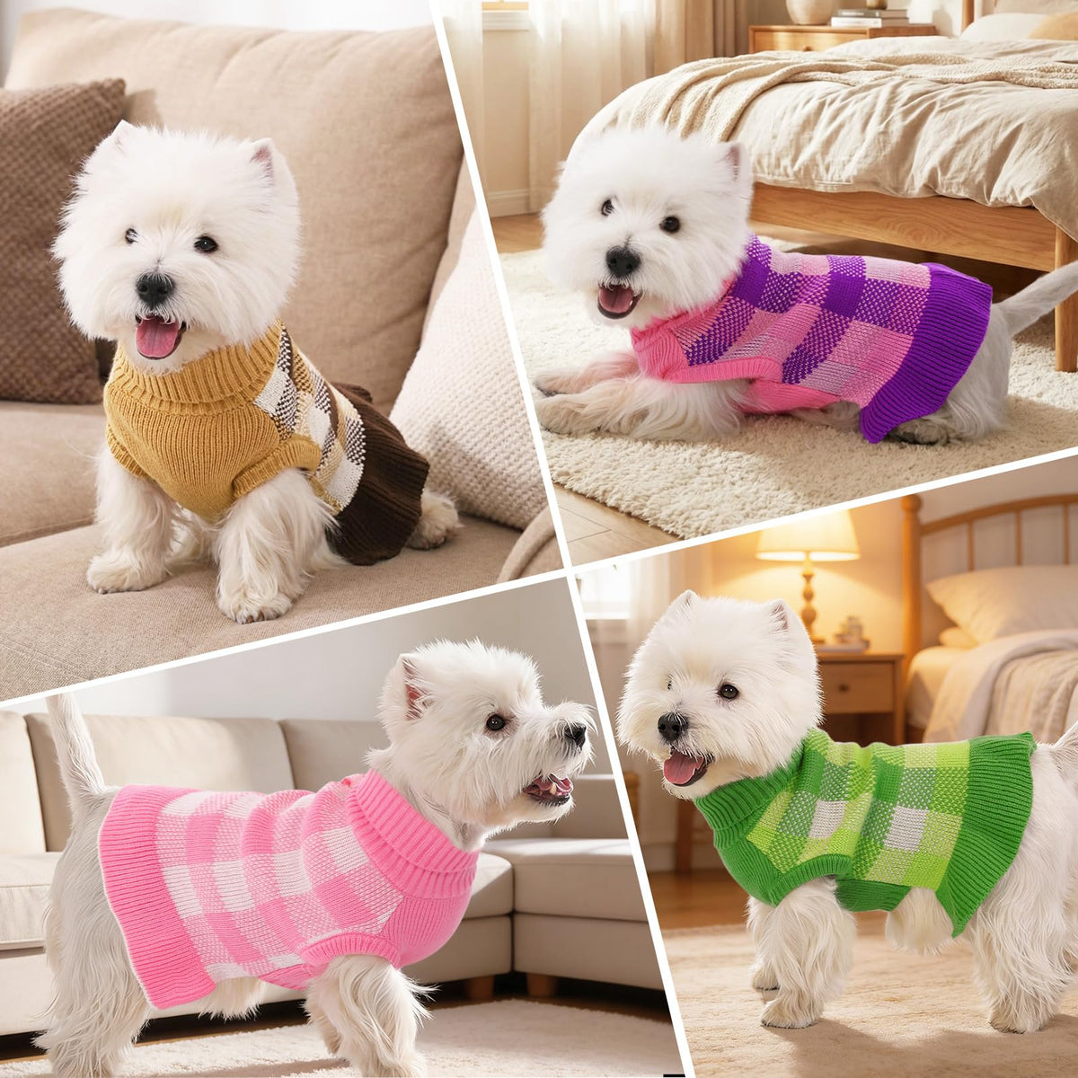 Dog Sweater Dress Plaid Knitwear for Medium Dogs Girl Christmas Clothes (Pink / Medium)