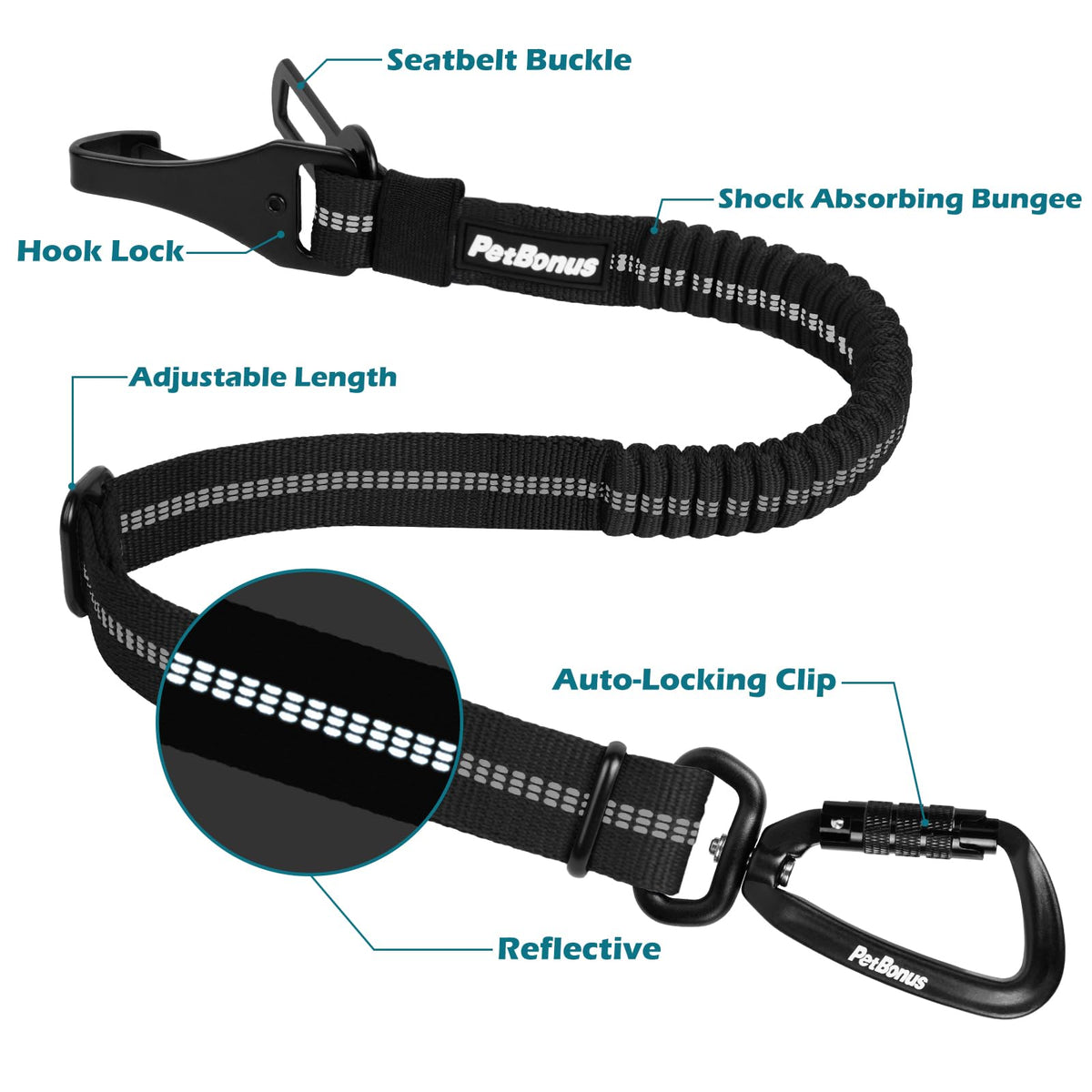Dog Seat Belt for Car (Black / 1 Pack)