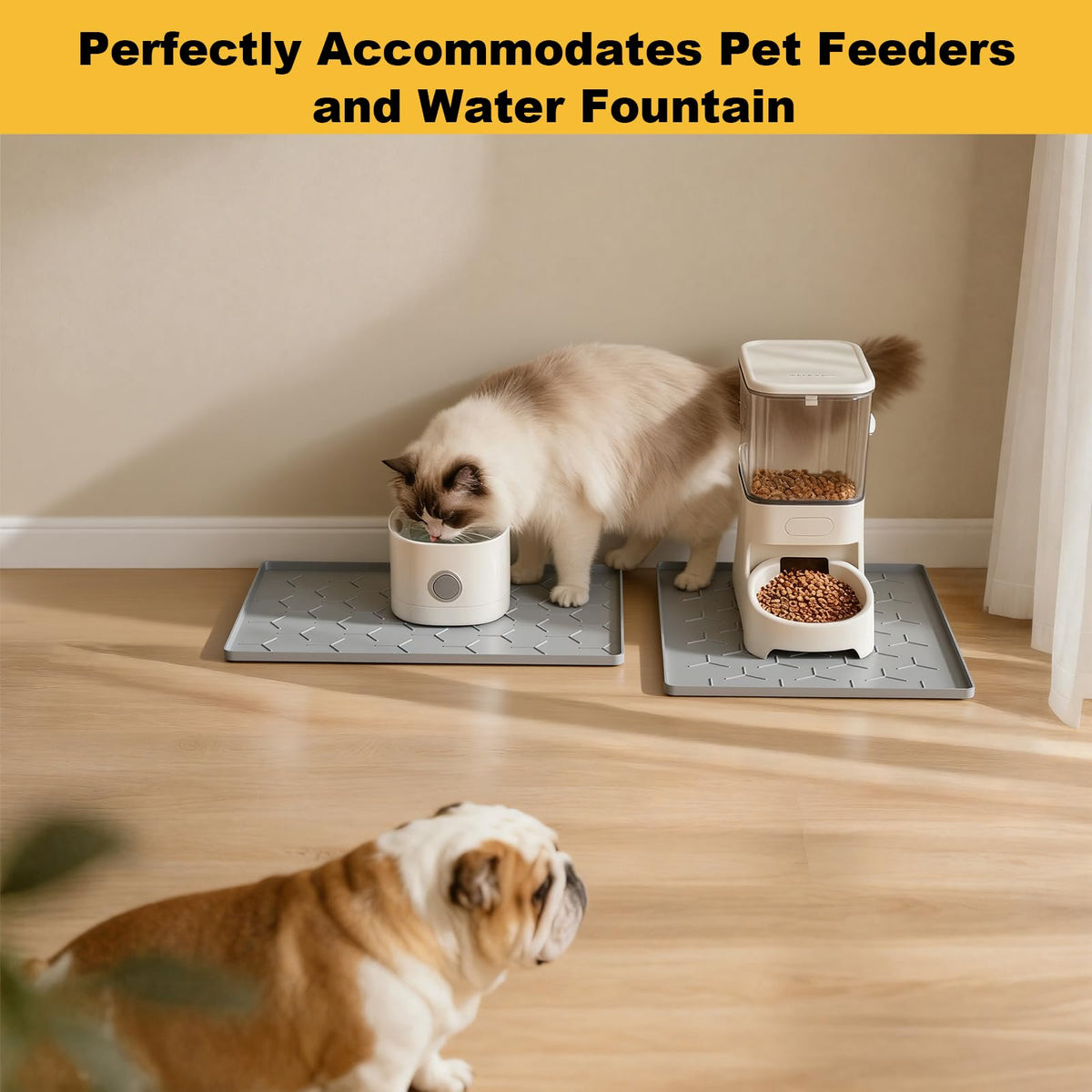 Silicone Dog Cat Food Bowl Mat (S-16''X12'' / Light Gray)