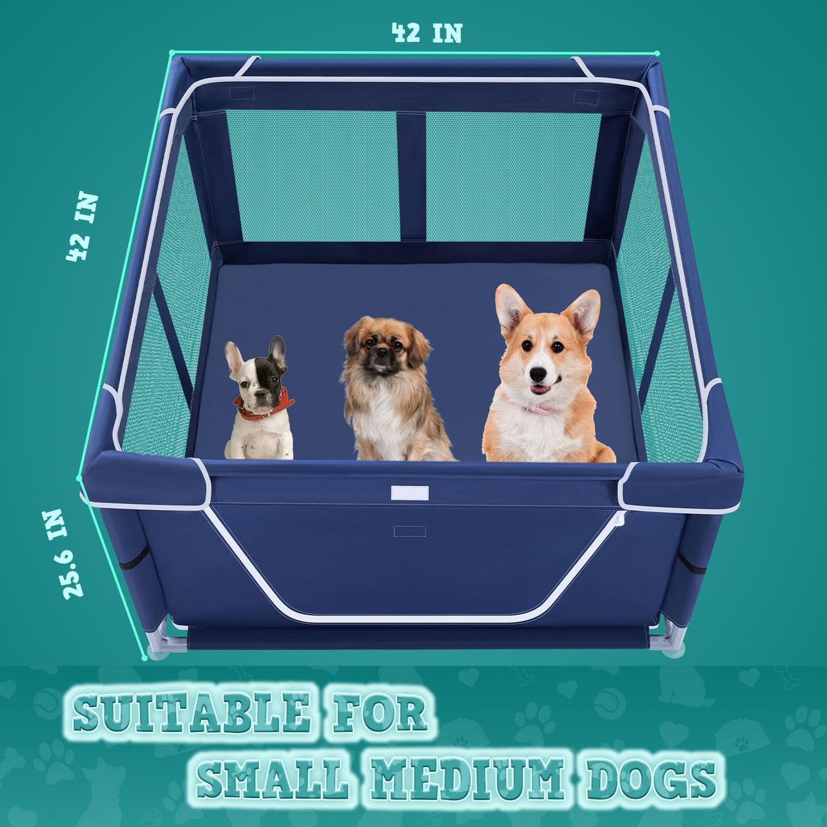 42x42 Inch Puppy Playpen with Cover (Blue / 42x42 IN With Cover)