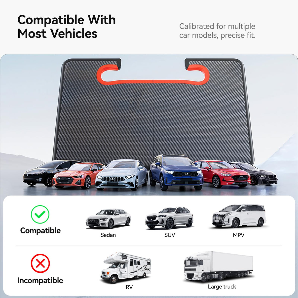 2-in-1 Car Steering Wheel Desk Tray & Car Seat Gap Filler Organizer – Foldable Carbon Fiber Look Table for Laptop, Eating, Writing – for Standard Round Steering Wheels (Orange)