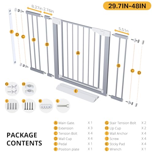 29.7 48 in Baby Gate for Stairs (Gray / 29.7-48"W x 30.5"H)