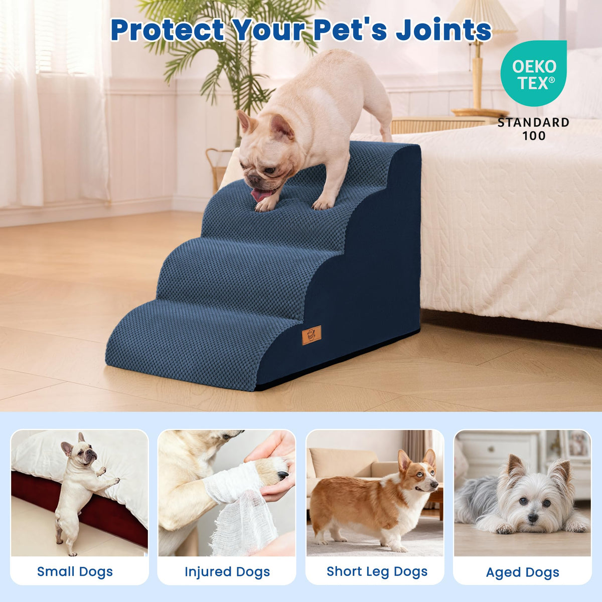 Dog Steps for Bed 17.7" H (Blue)