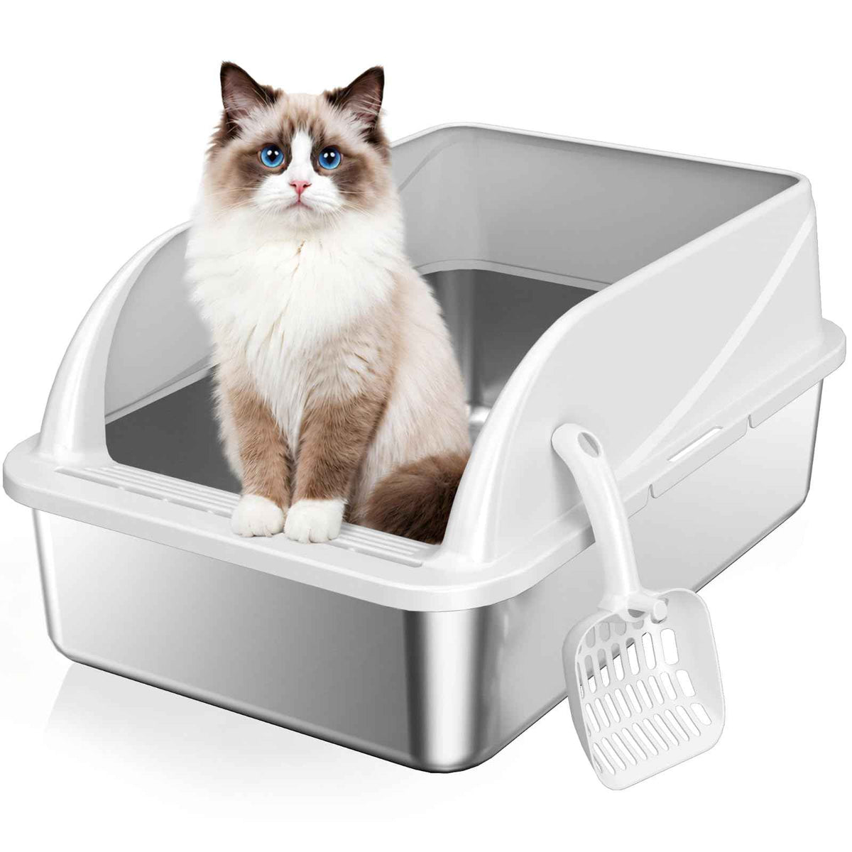 XXL Stainless Steel Cat Litter Box with High Guard Anti (Grey XXL)