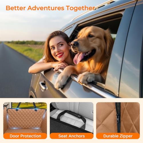 Dog Car Seat Cover for Back Seat (Tan / Standard - 54" Length)