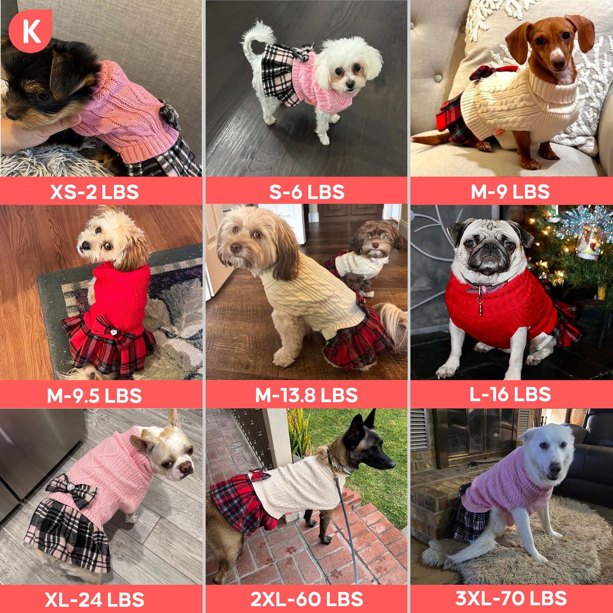 Dog Christmas Sweater Dress for Small Dogs Turtleneck Knit Pullover (Large (16-24lbs) / Red+Pink)