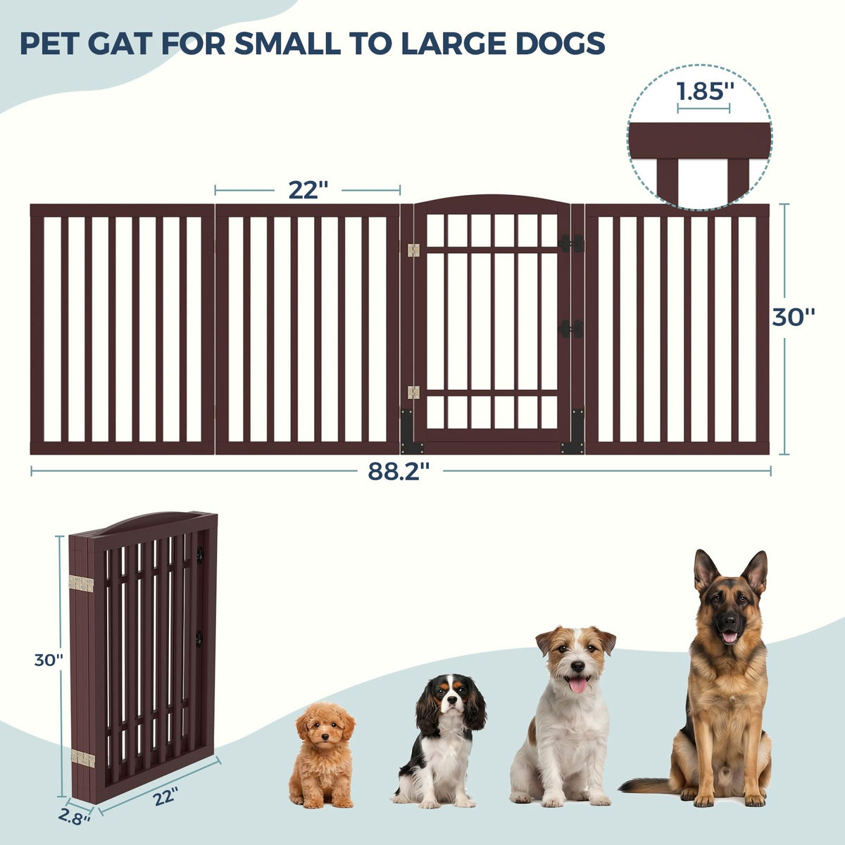 Dog Gate Indoor with Door (Espresso / 88"Wx30"H, 4-Panel)
