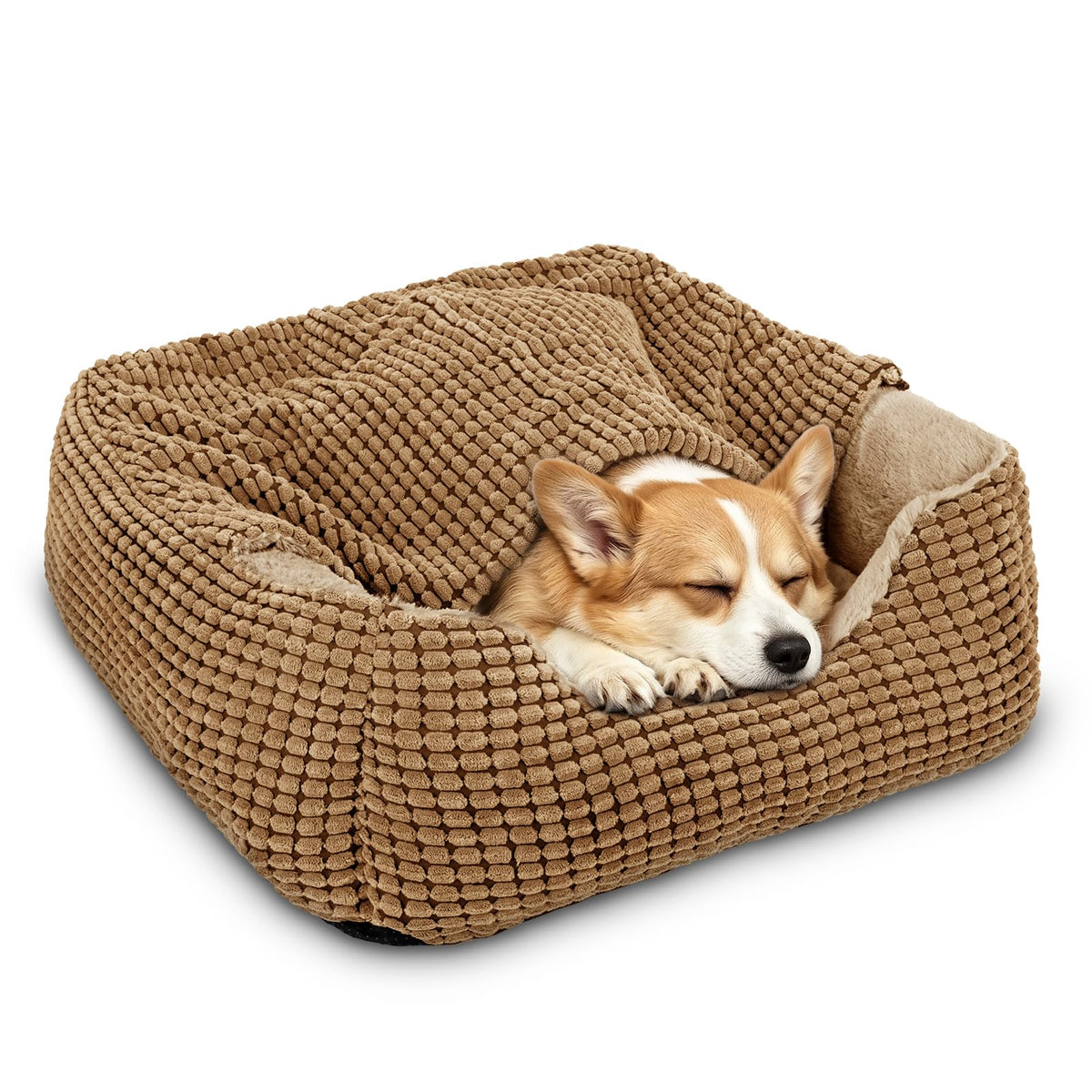 Dog Beds for Medium Dogs with Cover Cave (Light Brown / L(30โณ x 24โณ x 9โณ))
