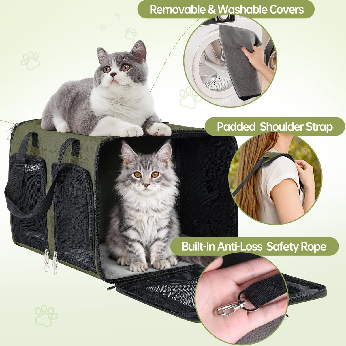 Cat Carrier for 2 Cats Double Pet Carrier Extra Large Green 2026 Upgraded (Green Upgraded)