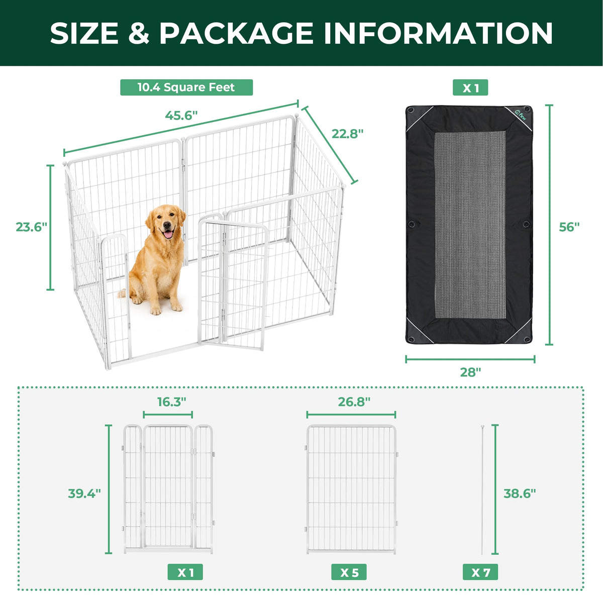 Homeplus Indoor Dog Playpen with Mesh Top Cover (White / 40"H)