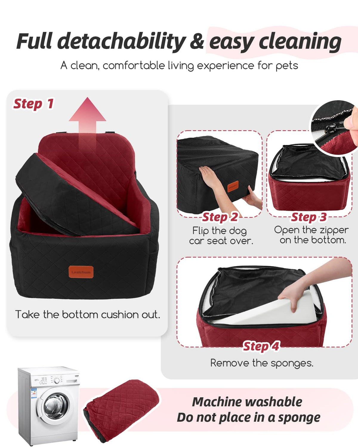 Dog Booster Car Seat for Small (Blakc/Red / Medium)
