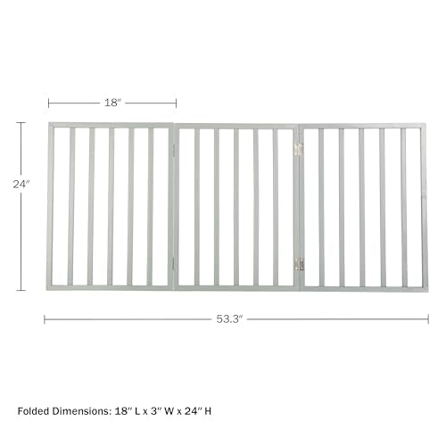 Pet Gate - 3-Panel Indoor Foldable Dog Fence for Stairs, Hallways, or Doorways - 54x24-Inch Retractable Wood Freestanding Dog Gates by PETMAKER (Gray) (Gray / 3 Panel)