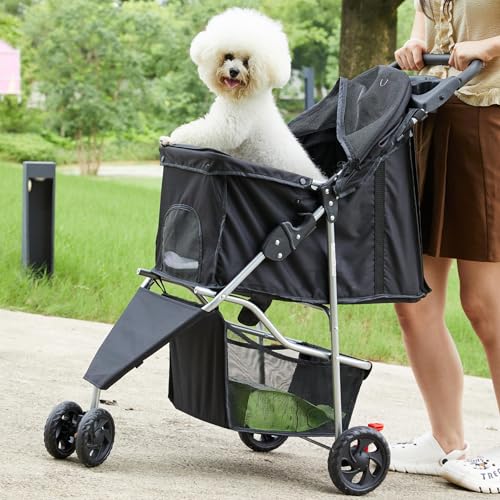 3 Wheel Pet Stroller for Dogs and Cats (Matte Black / 29.1" x 17.7" x 39.4")
