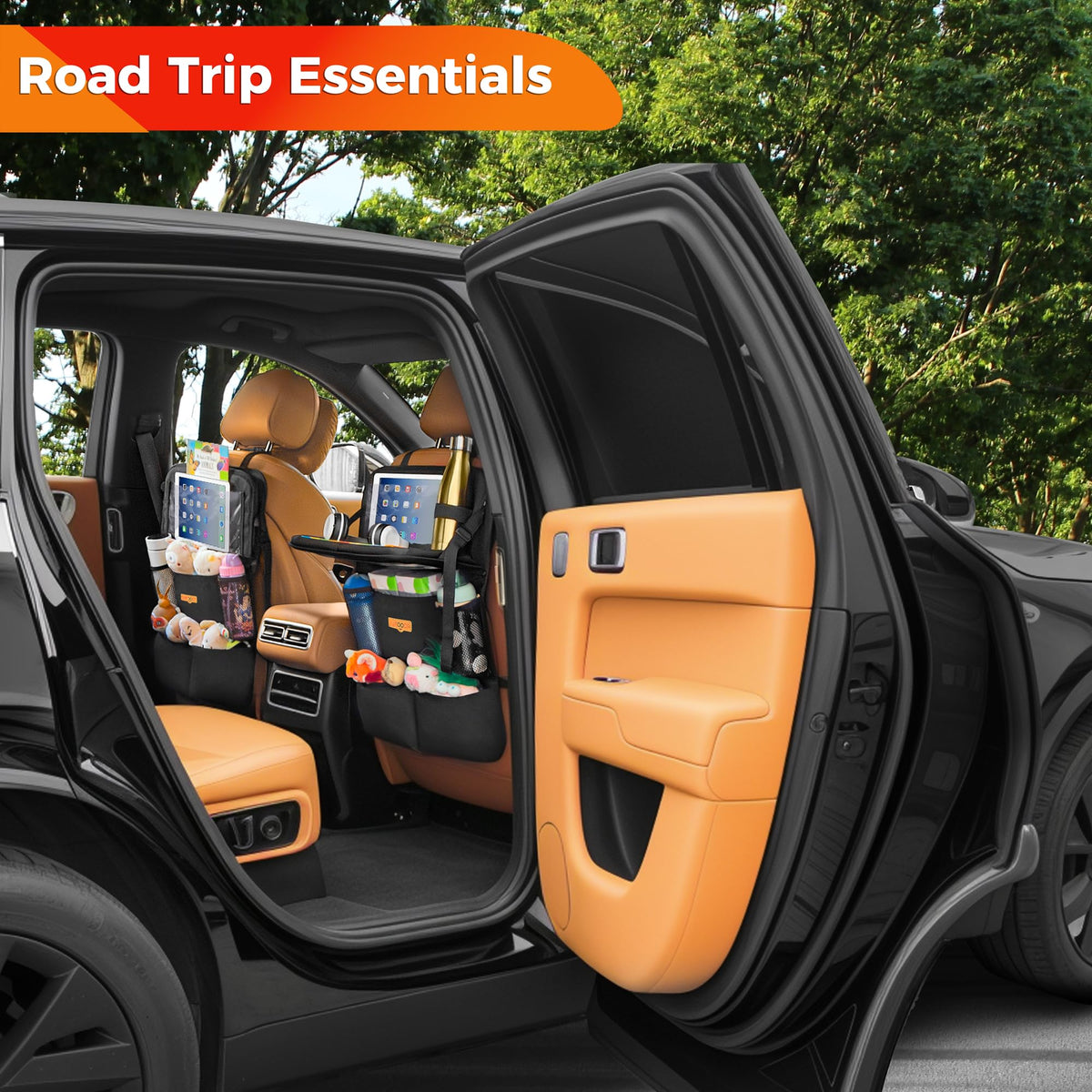 Backseat Car Organizer with Foldable Tray for Kids & Adults (Black (1 Pack))
