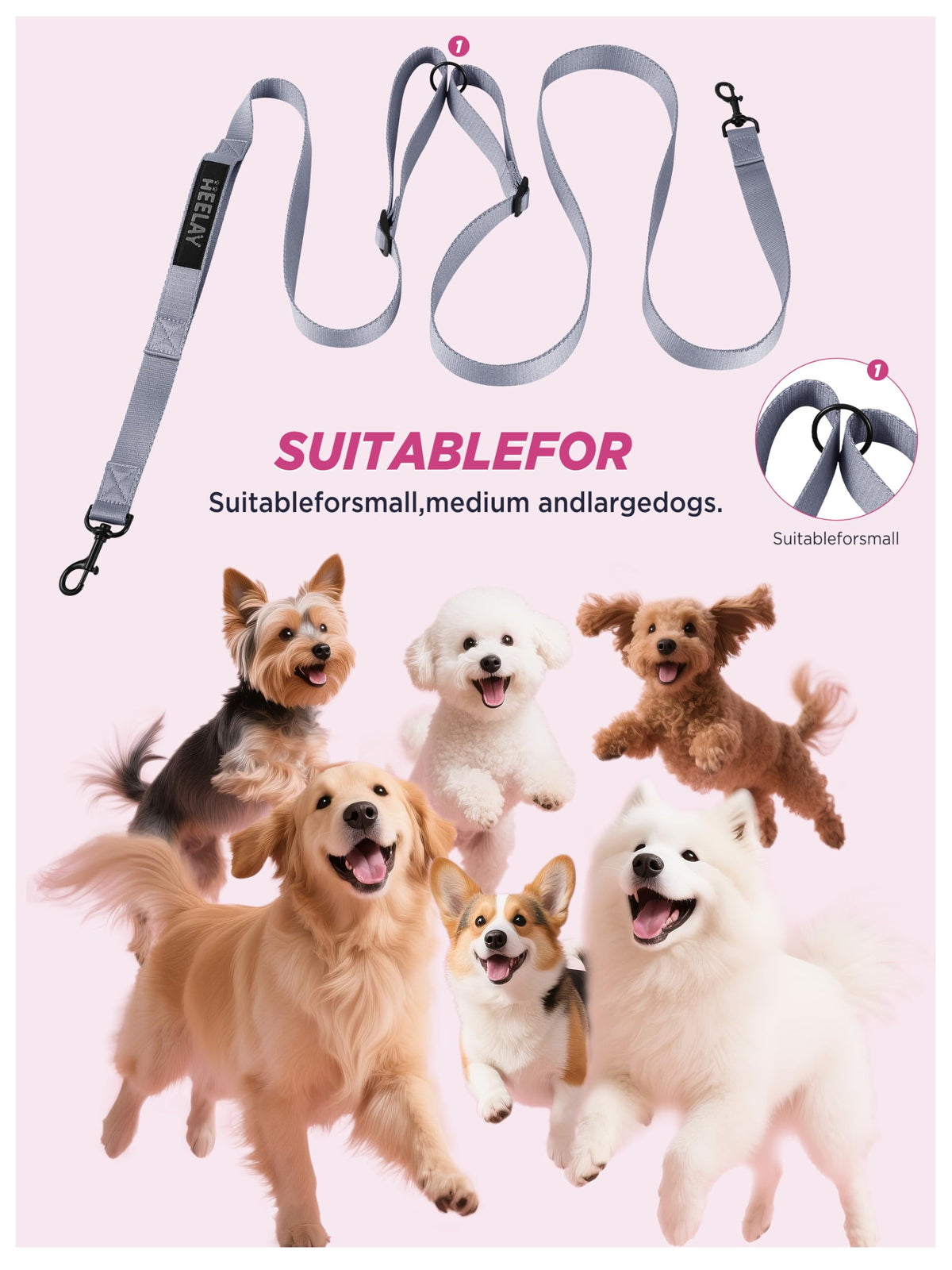 Hands Free Dog Leash (5.9-10.1 FT Grey)