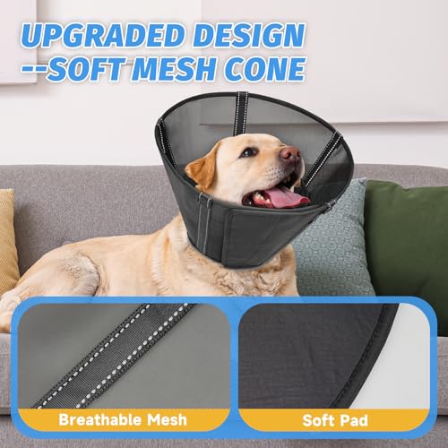 Dog Cone Collar Soft to Stop Licking Surgery Recovery Alternative (Matte Black / L(Depth: 9.8in, Girth: 13.9-17.3in))