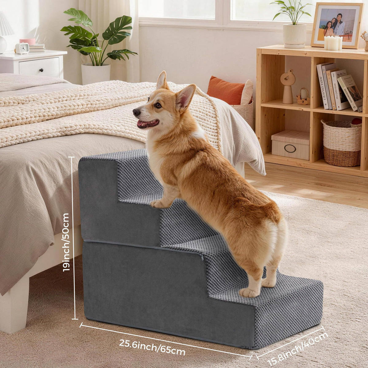 Dog Stairs Steps and Ramp for High Bed & Sofa (Gray / Standard)