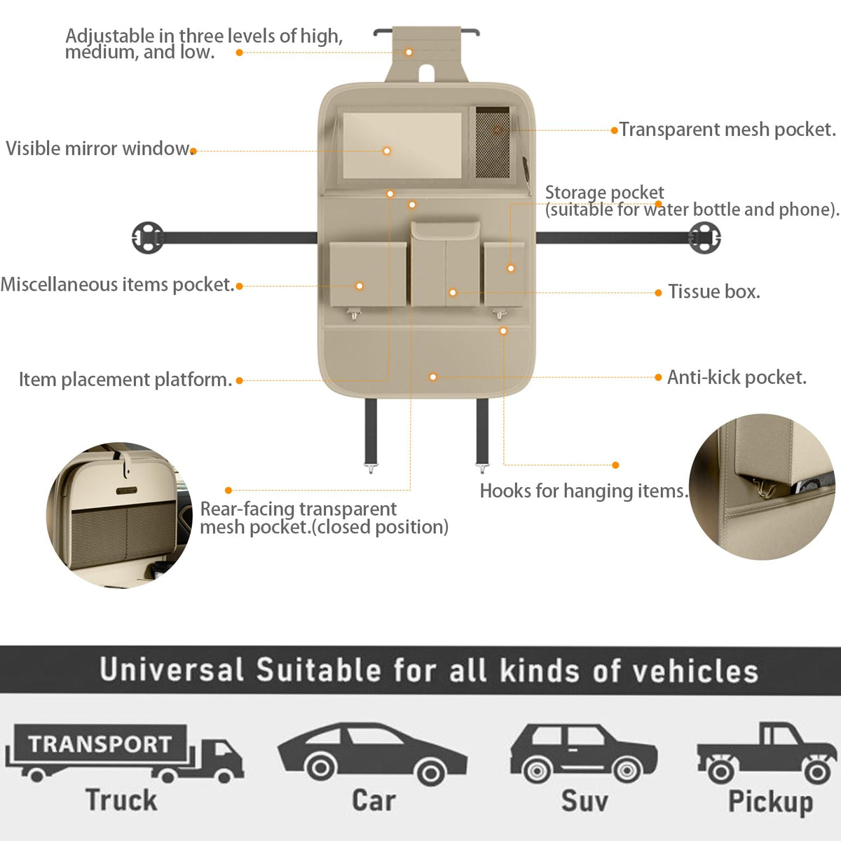 Car Seat Organizers (Plain Beige / 2 Pcs)