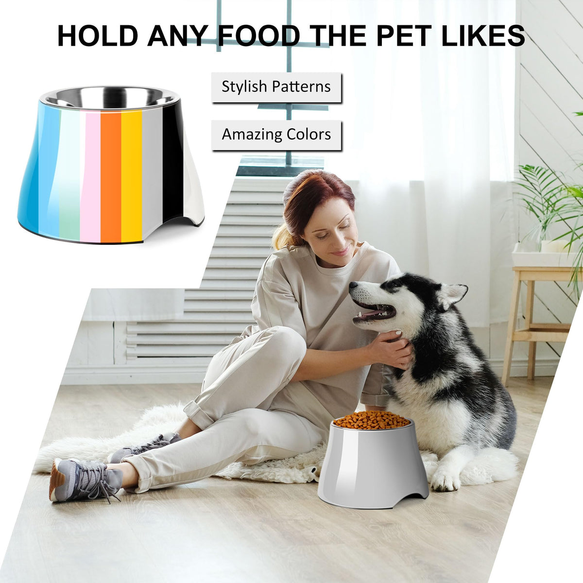 Dog Bowls Cone Friendly Non Slip Single Dog Bowl with Stainless Steel Inner (Medium(2 Cups) / Gray)