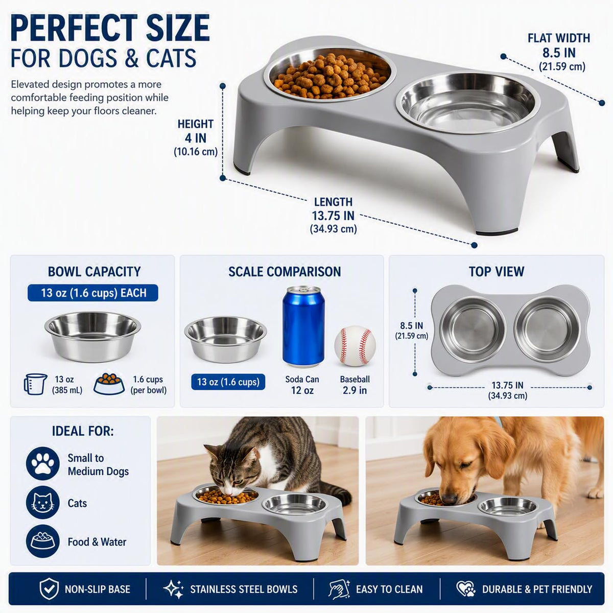 Bow Wow Meow 3 (Grey / 13oz Dog Bowl (Set of 2 w/ Elevated Holder))